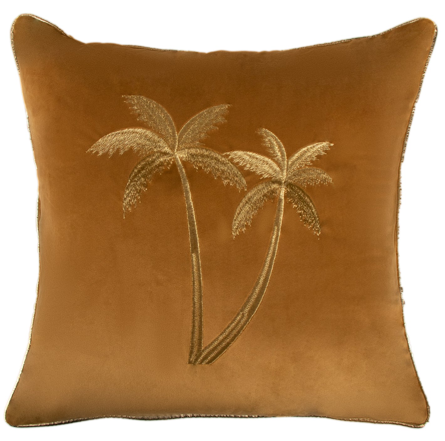 Malini Gold Emb Palms On Whisky Square Cushion 45x45